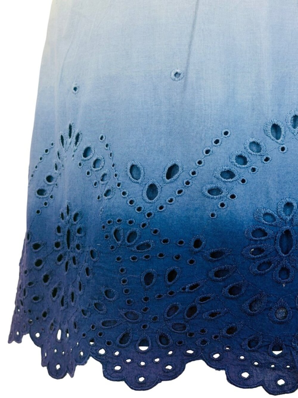 Express White Blue Ombre Eyelet Scalloped Tassel Mini Skirt | Coastal Boho 2K10s - Picture 8 of 16